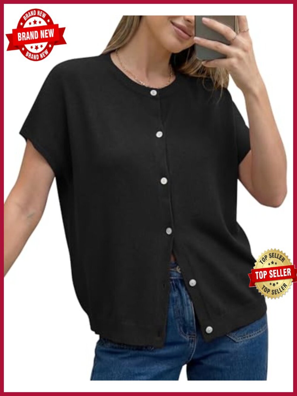 Wool Blend Oversized Batwing Short Sleeve Button Cardigan